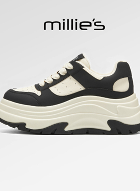 millies妙丽 圆头厚底小个子增高熊猫拼接舒适百搭运动休闲鞋冬季