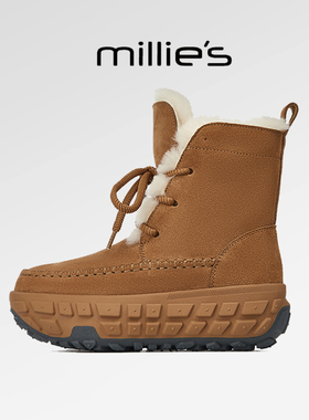 MILLIES/妙丽2025新款轮胎厚底加绒棉靴防滑东北哈尔滨雪地靴冬季