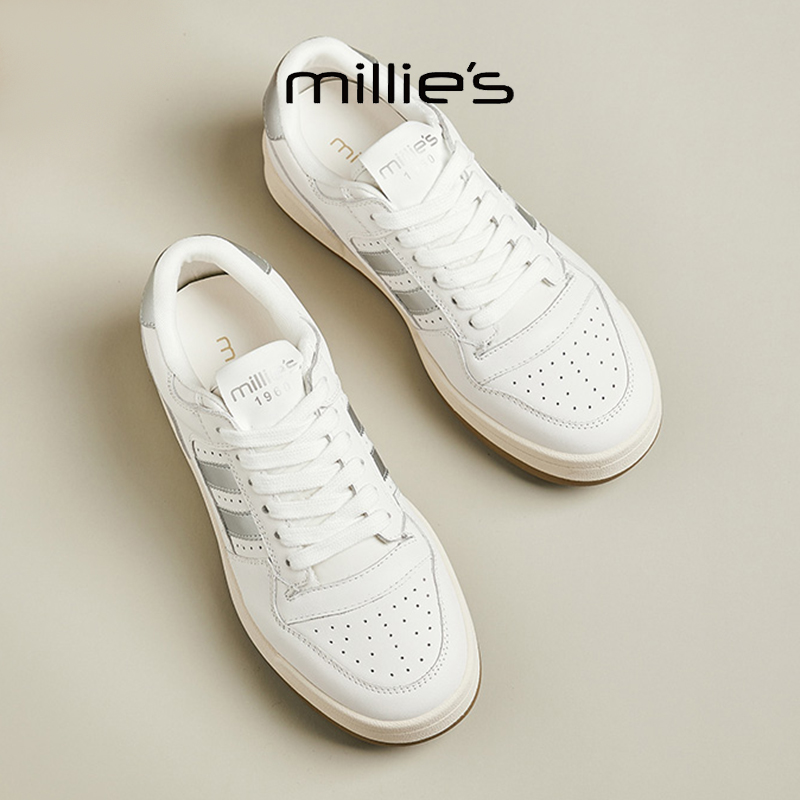 MILLIE'S/妙丽真皮厚底小白鞋