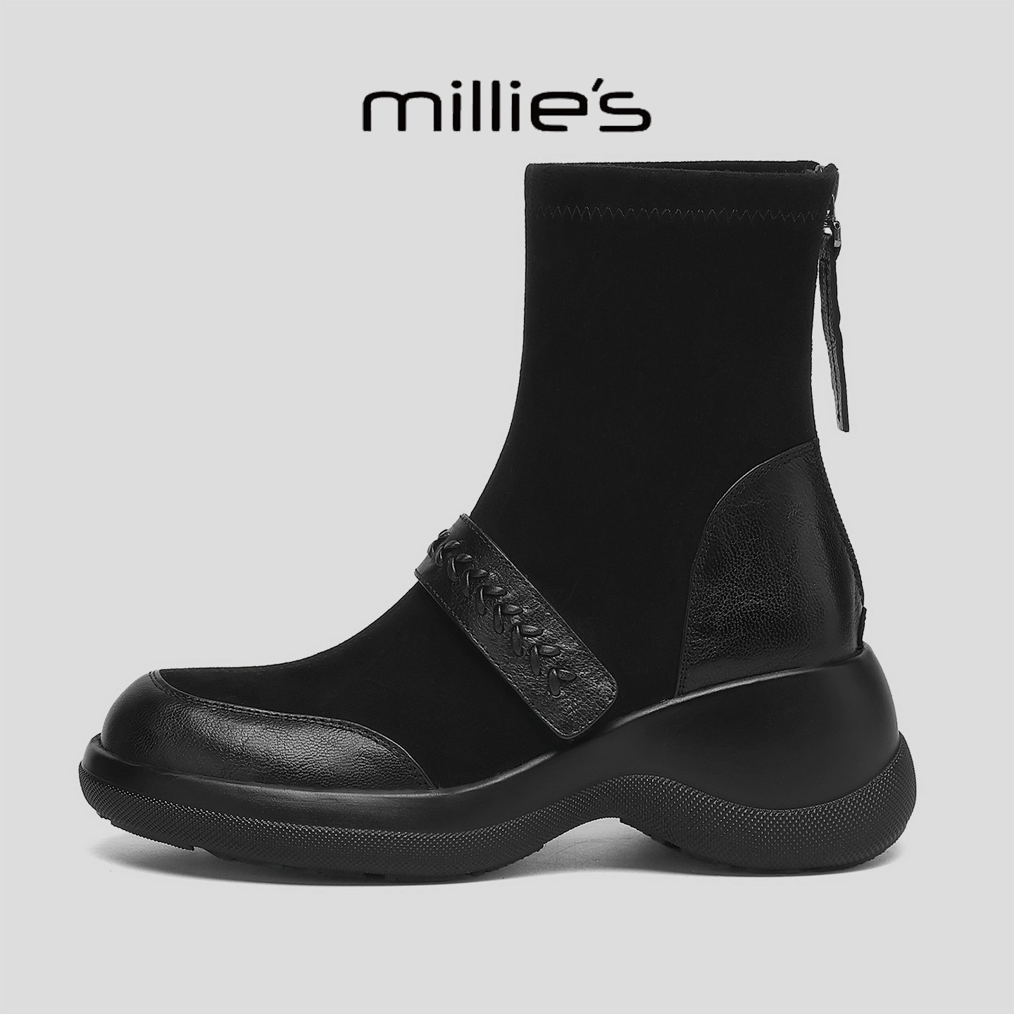 MILLIE'S/妙丽真皮厚底休闲靴