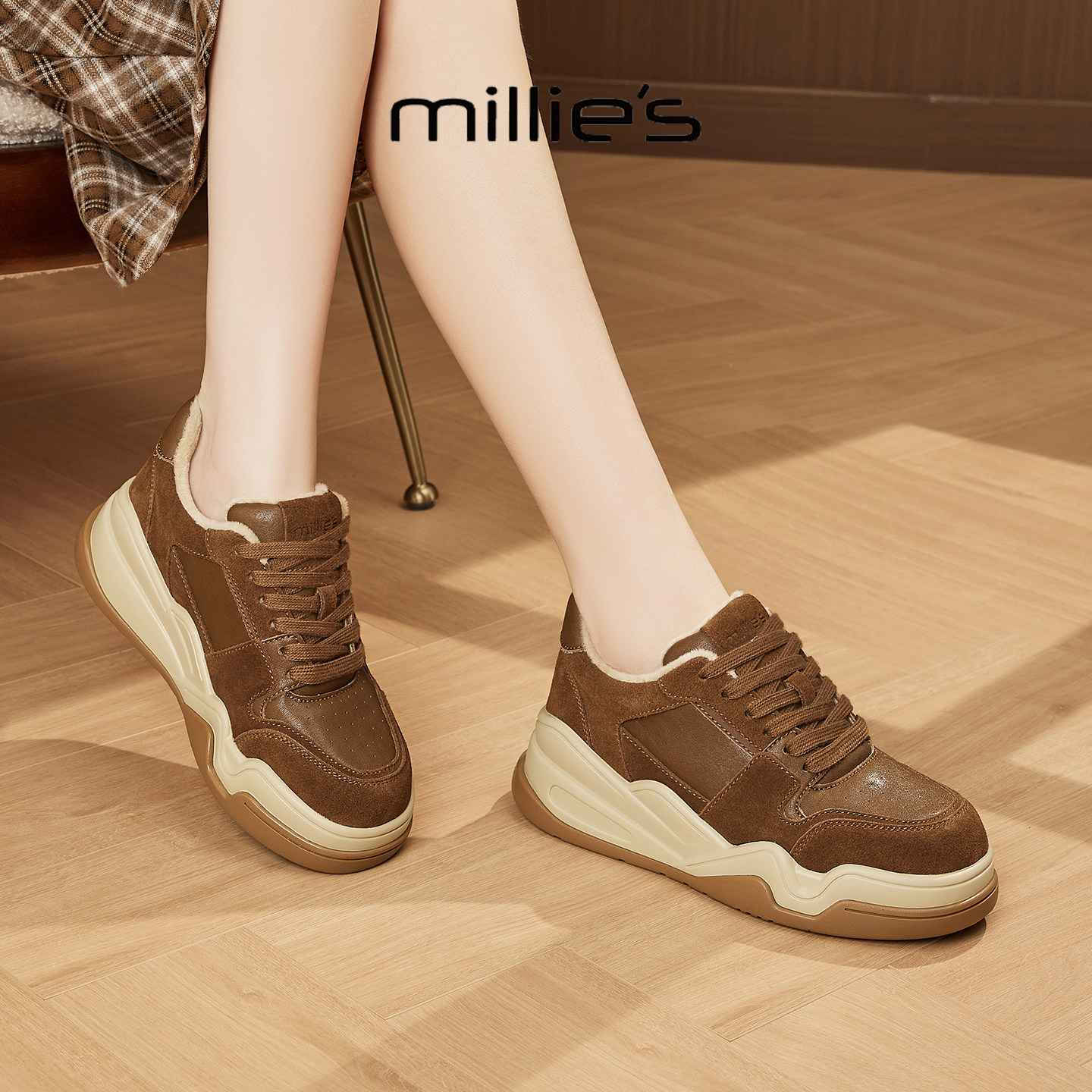 MILLIE'S/妙丽2025新款厚底德训鞋真皮百搭板鞋复古休闲鞋女鞋,女鞋,德训鞋,淘宝优惠券,粉丝福利购,淘宝优惠卷