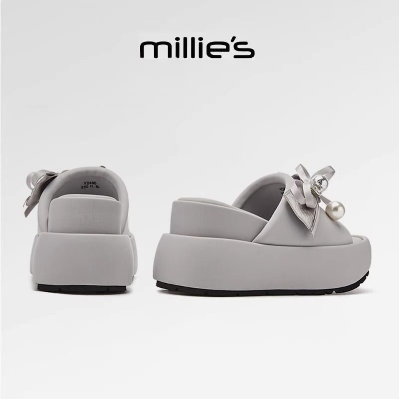 MILLIE'S/妙丽圆头厚底时尚百搭舒适透气不累脚外穿休闲松糕鞋女