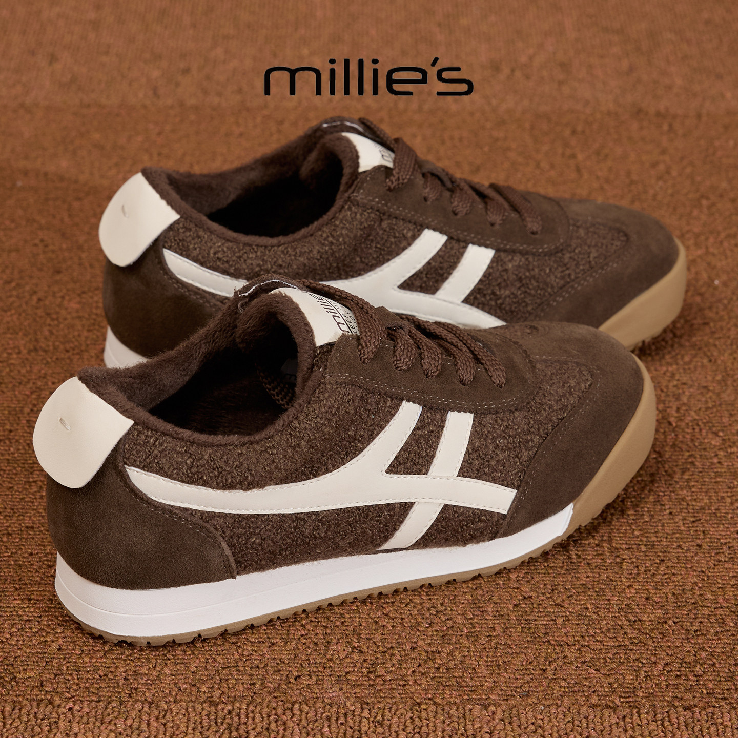 MILLIE'S/妙丽2025冬新款加绒保暖德训鞋平底系带阿甘鞋休闲女鞋,女鞋,德训鞋,淘宝优惠券,粉丝福利购,淘宝优惠卷