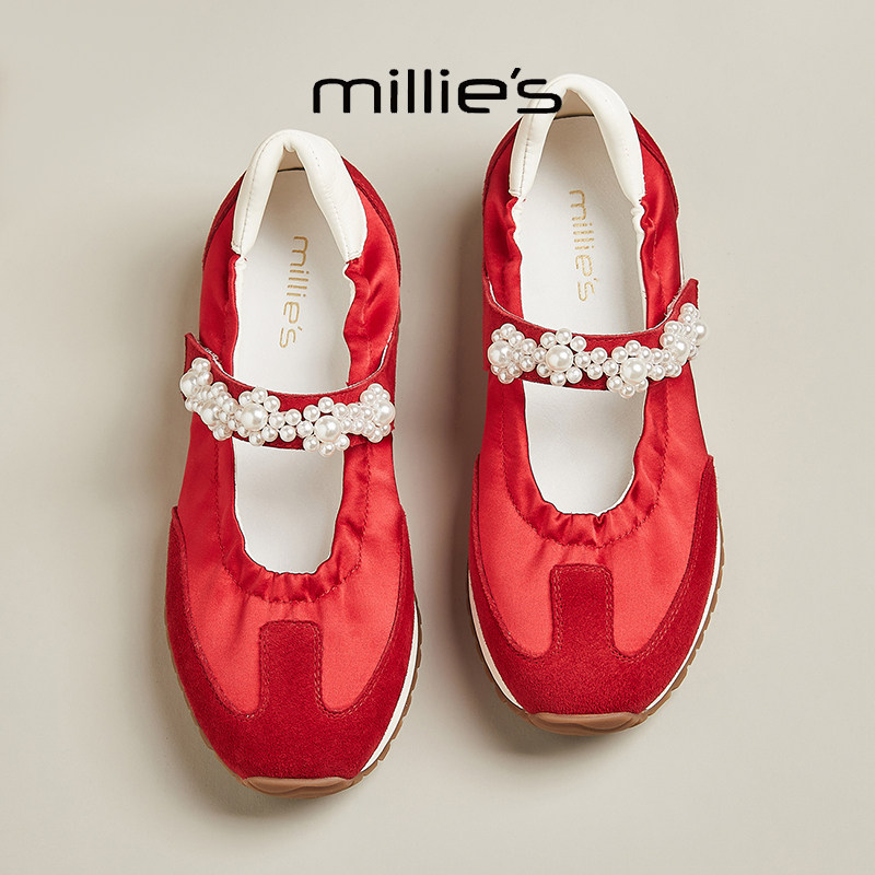 MILLIE'S/妙丽圆头平底时尚百搭舒适透气不累脚休闲运动鞋女鞋