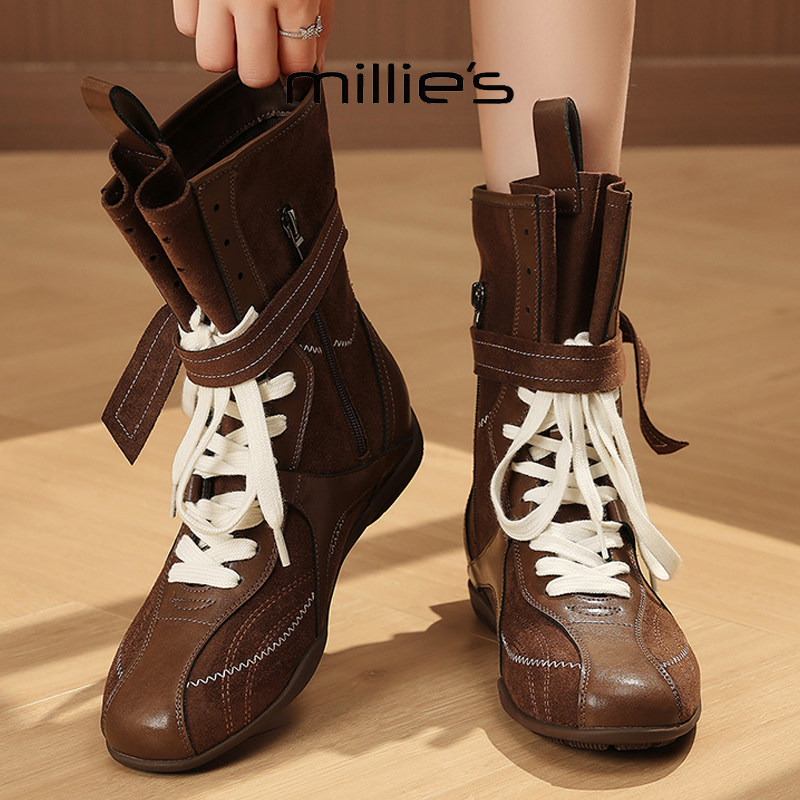 MILLIE'S/妙丽真皮厚底休闲靴