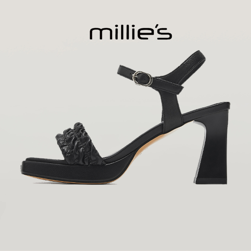 顺丰包邮妙丽露趾粗跟凉鞋