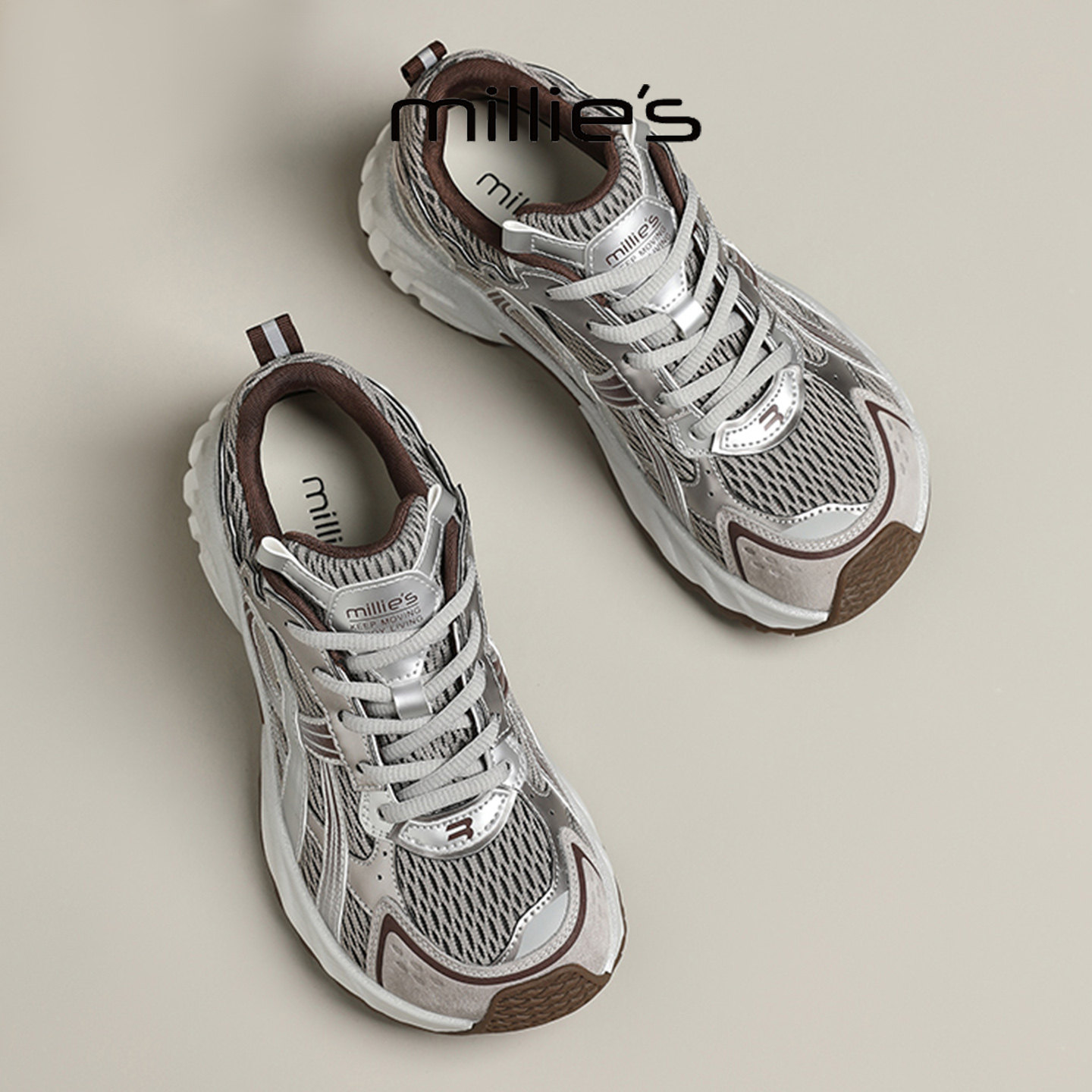 MILLIE'S/妙丽2025新款时尚休闲老爹鞋网面厚底透气拼色运动鞋,女鞋,时尚休闲鞋,淘宝优惠券,粉丝福利购,淘宝优惠卷