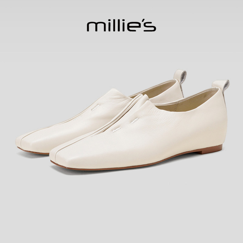 MILLIE'S/妙丽真皮一脚蹬乐福鞋女平底舒适通勤单鞋2026新款皮鞋,女鞋,勃肯鞋/软木鞋,淘宝优惠券,粉丝福利购,淘宝优惠卷