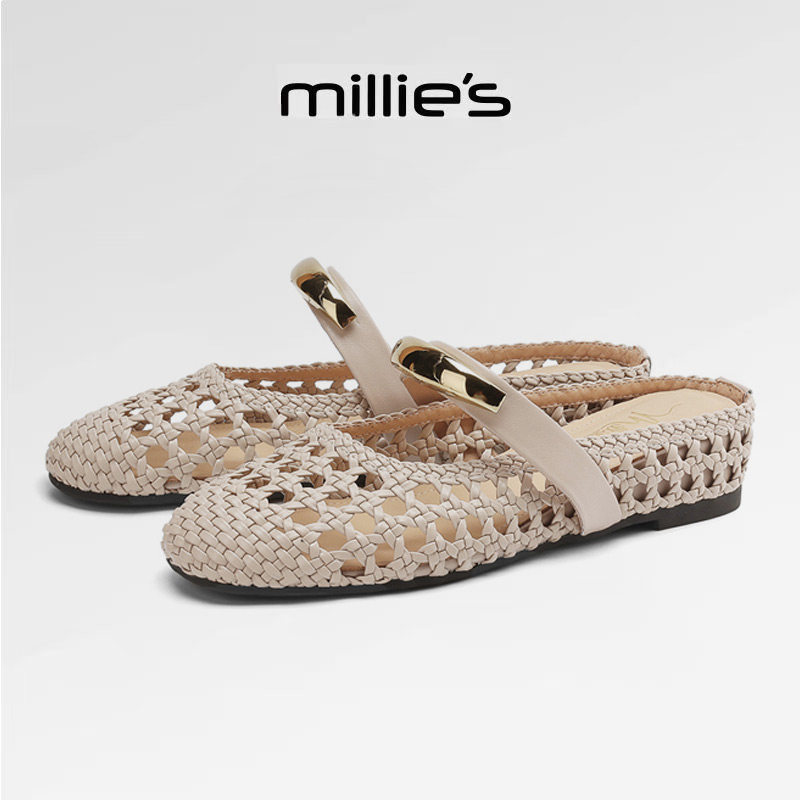 MILLIE'S/妙丽真皮包头半拖鞋女