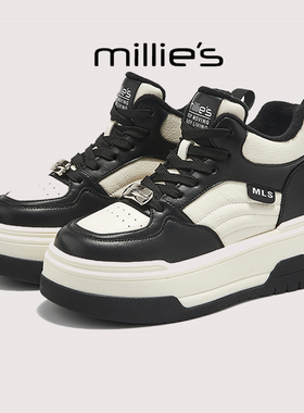 millies妙丽 黑白熊猫撞色拼接设计感百搭软底休闲运动板鞋冬季