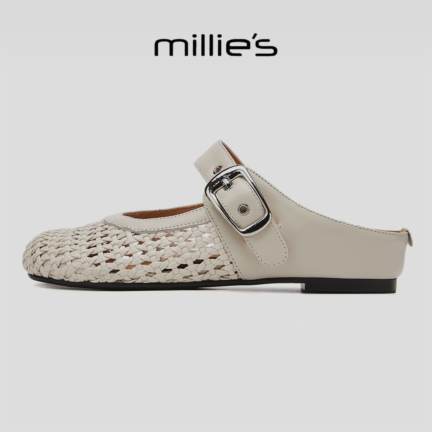 MILLIE'S/妙丽2025新款圆头平底日常通勤编织百搭休闲穆勒鞋女,女鞋,玛丽珍鞋,淘宝优惠券,粉丝福利购,淘宝优惠卷
