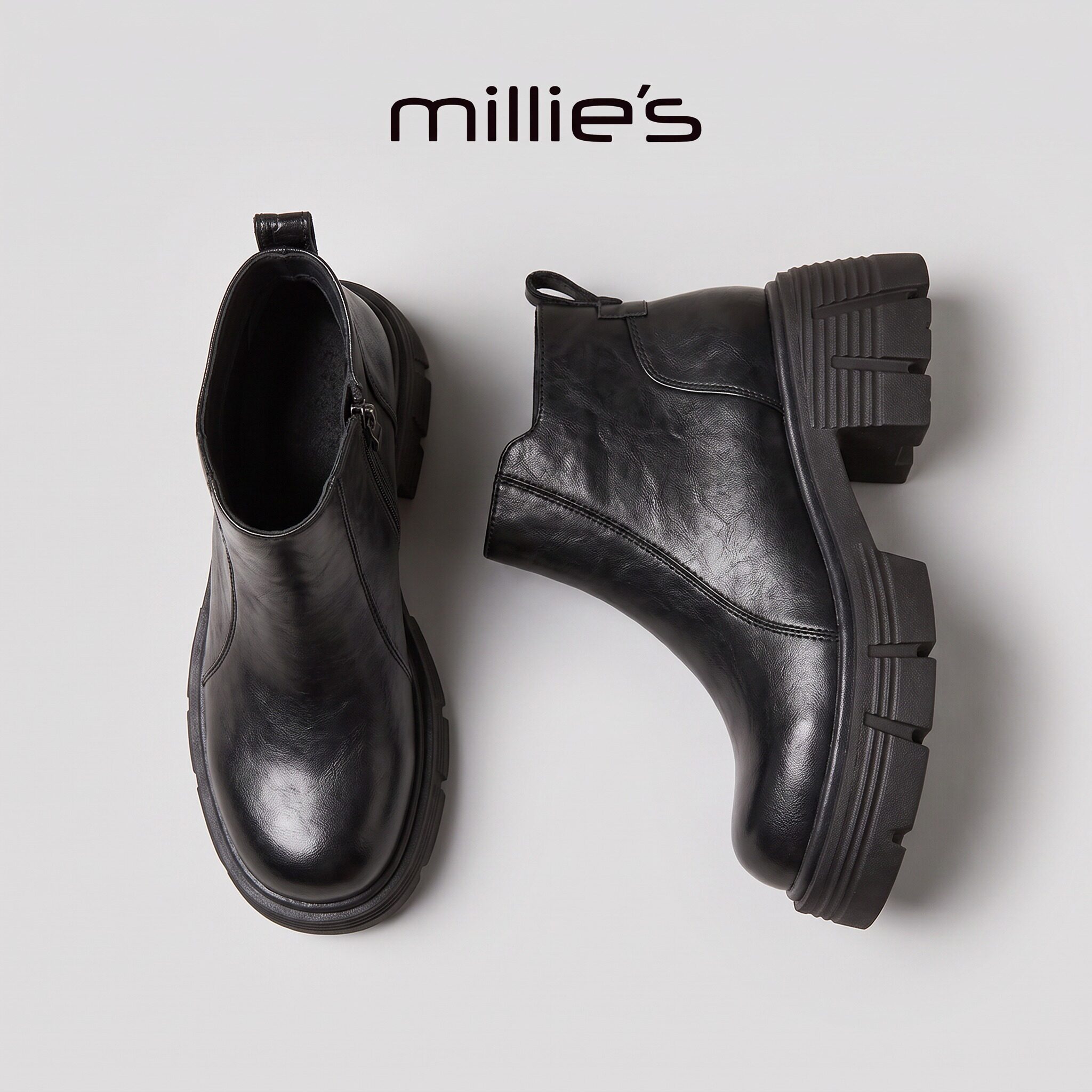 MILLIE'S/妙丽真皮厚底马丁靴