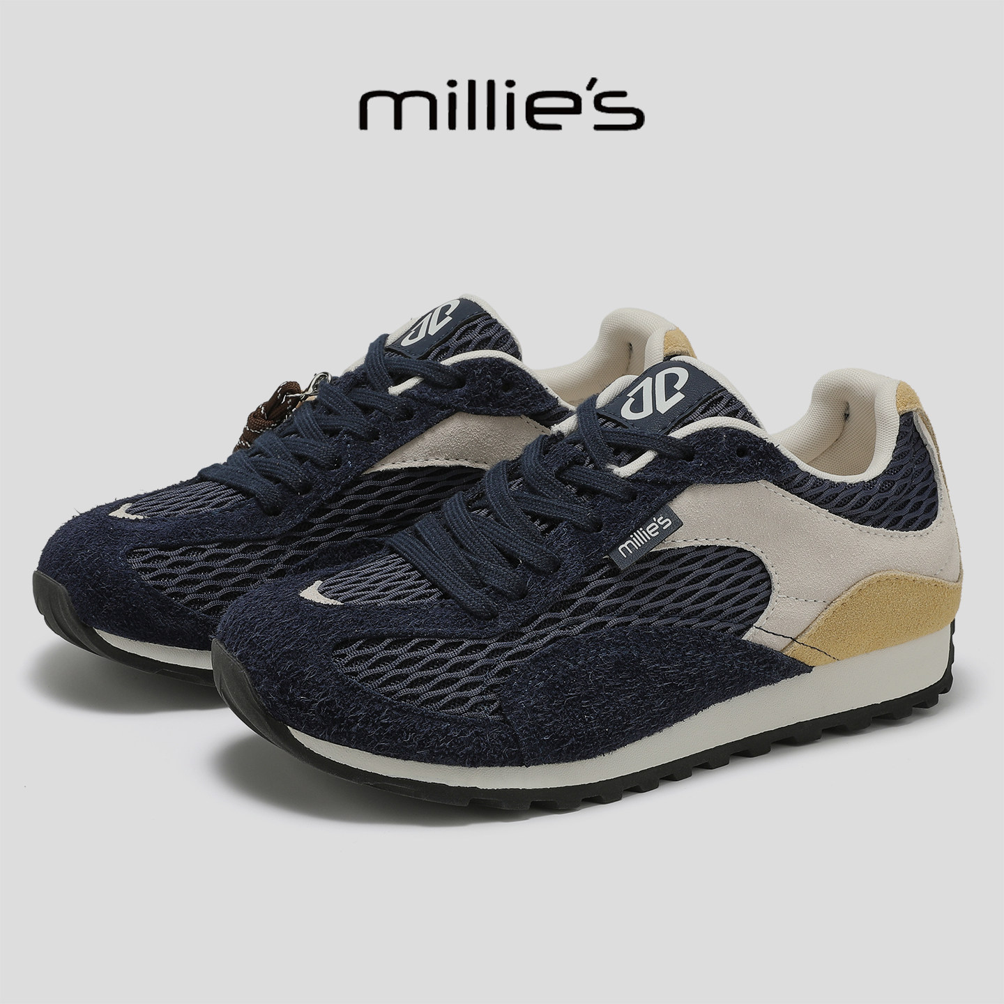 MILLIE'S/妙丽2025新款复古德训鞋女平底网面透气运动休闲鞋,女鞋,德训鞋,淘宝优惠券,粉丝福利购,淘宝优惠卷