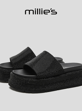 MILLIE'S/妙丽厚底复古风一字带舒适雨鞋休闲时尚玛丽珍鞋