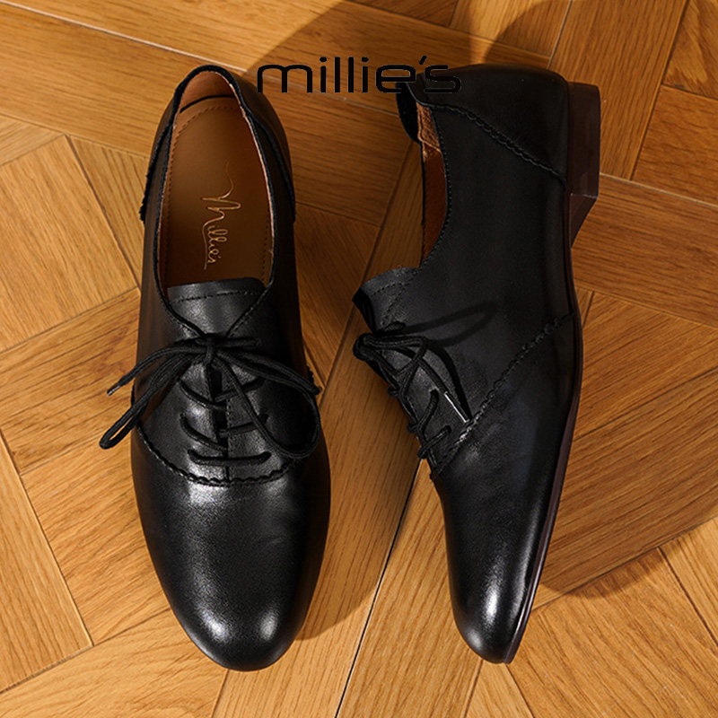 MILLIE'S/妙丽真皮复古小皮鞋
