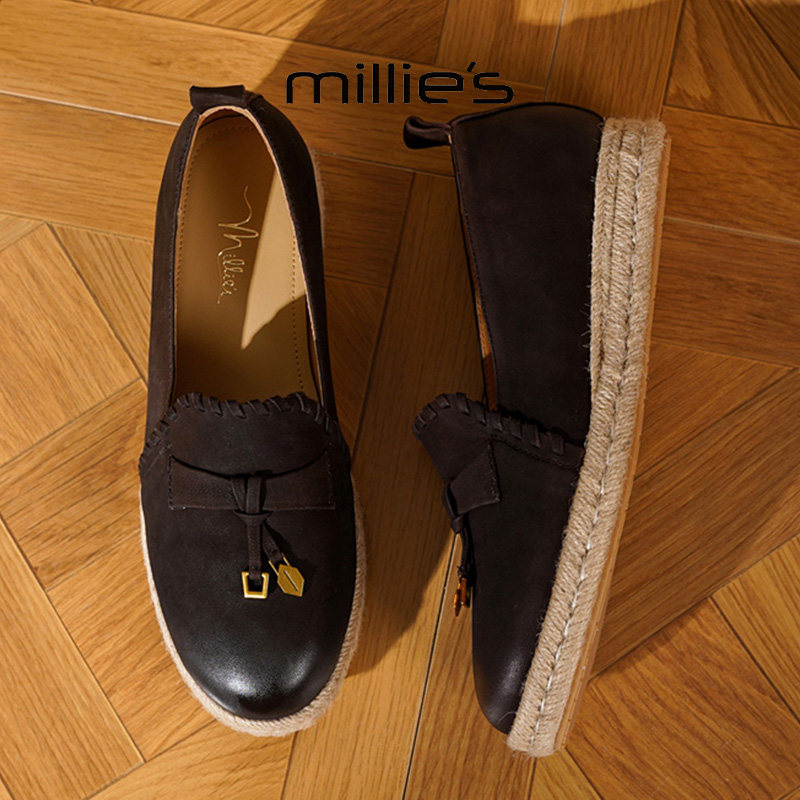 MILLIE'S/妙丽2025新款复古小香风羊绒舒适平底轻便单鞋女,女鞋,乐福鞋（豆豆鞋）,淘宝优惠券,粉丝福利购,淘宝优惠卷