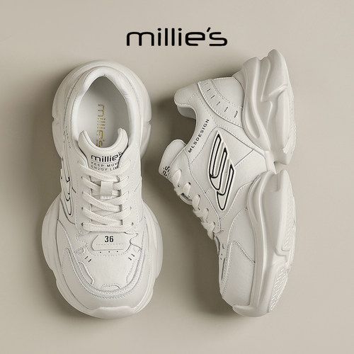 MILLIE'S/妙丽真皮厚底老爹鞋女