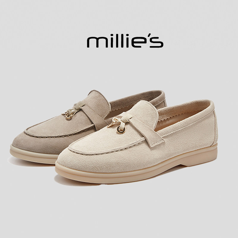 millies妙丽 学院风复古休闲一脚蹬乐福鞋女春季杏头平底日常通勤,女鞋,德训鞋,淘宝优惠券,粉丝福利购,淘宝优惠卷