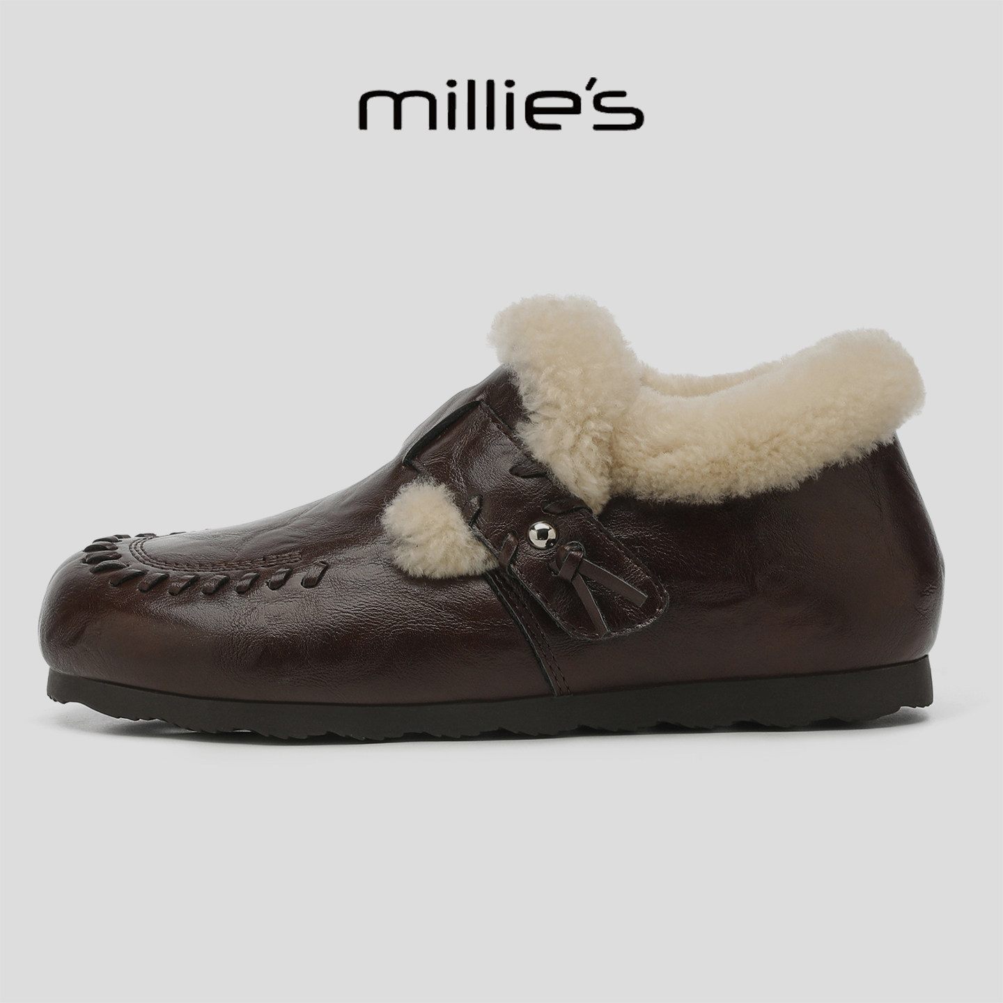 MILLIE'S/妙丽2025新款日常文艺范勃肯鞋毛茸茸加绒保暖毛毛鞋女,女鞋,勃肯鞋/软木鞋,淘宝优惠券,粉丝福利购,淘宝优惠卷