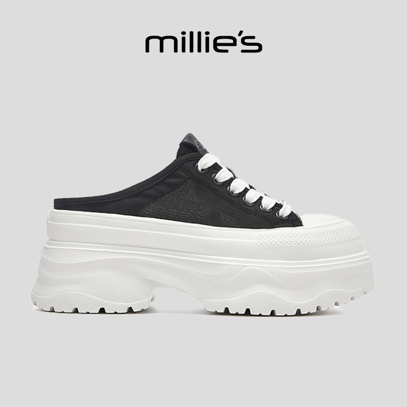MILLIE'S/妙丽巨好看厚底德训鞋女黑色增高休闲鞋时尚百搭运动鞋
