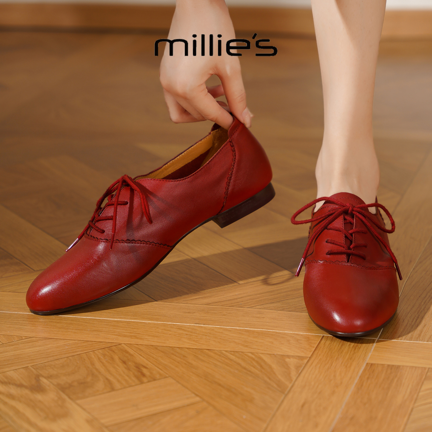 MILLIE'S/妙丽真皮复古小皮鞋