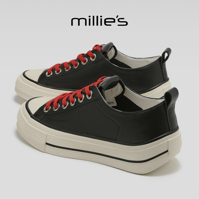 MILLIE'S/妙丽真皮厚底小白鞋
