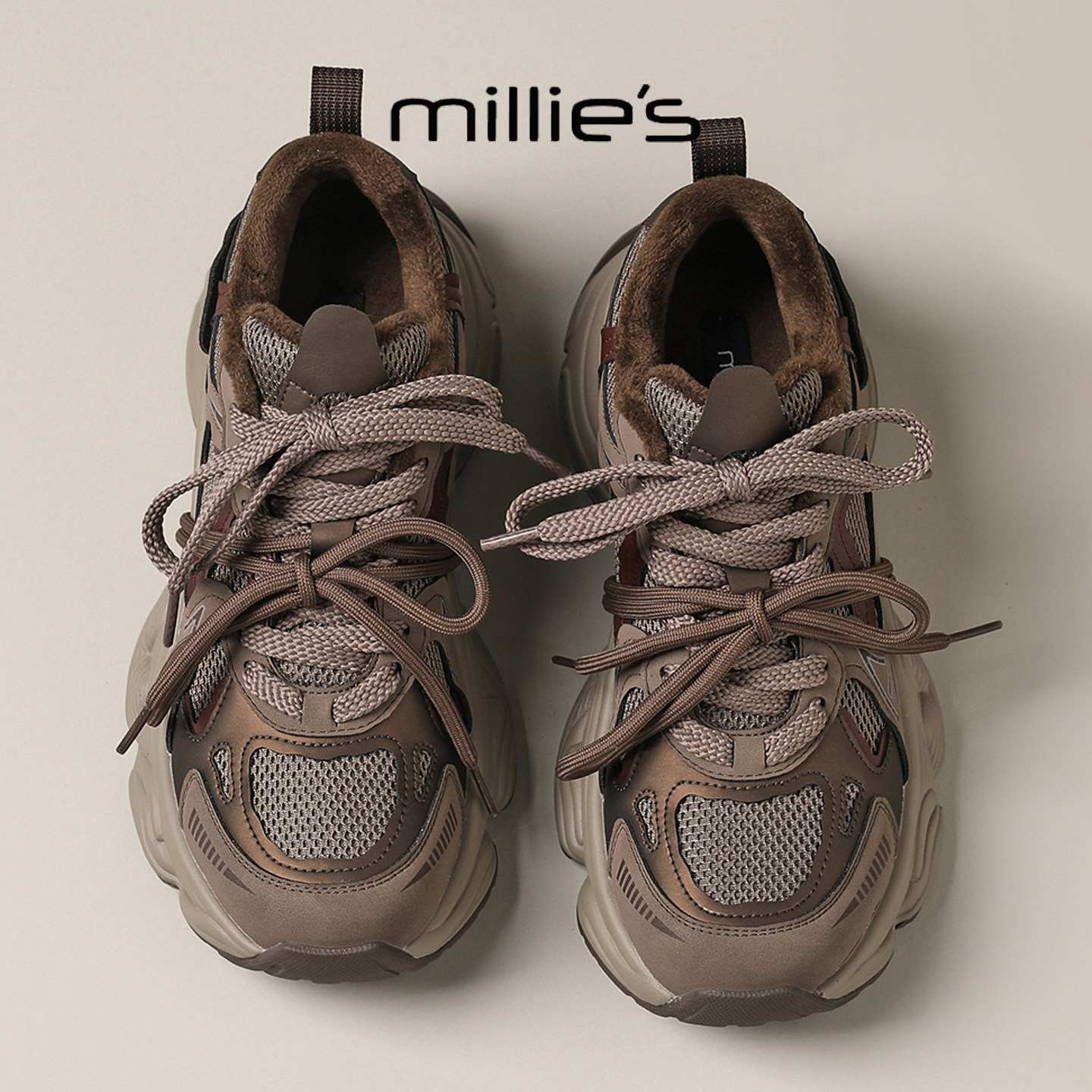 MILLIE'S/妙丽2025新款老爹鞋女今年流行爆款加绒保暖休闲运动鞋