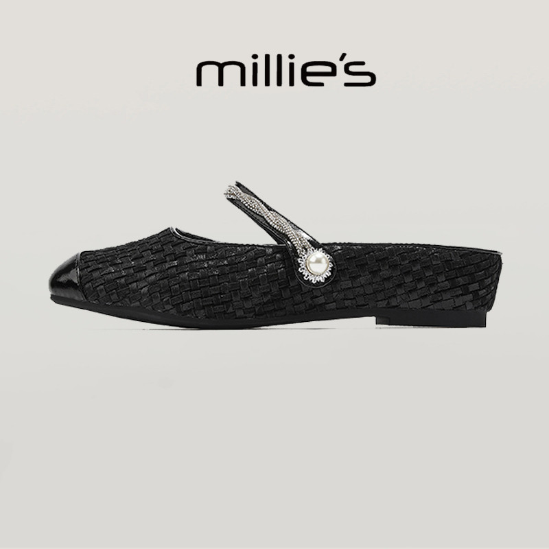 MILLIE'S/妙丽圆头低跟凉拖 包头半拖简约百搭时尚夏季女鞋仙女风,女鞋,包头拖,淘宝优惠券,粉丝福利购,淘宝优惠卷