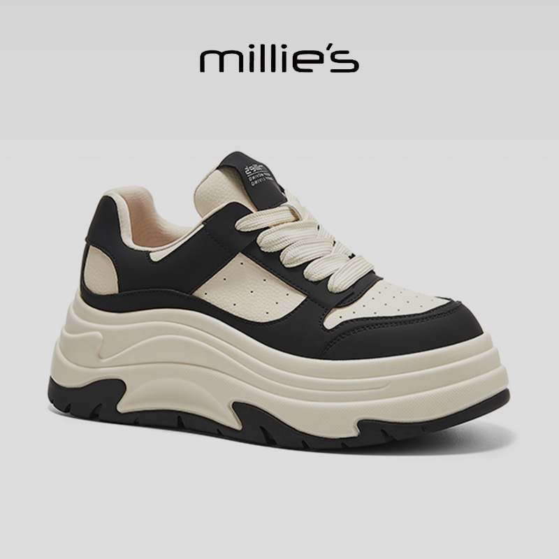 MILLIE'S/妙丽真皮厚底小白鞋