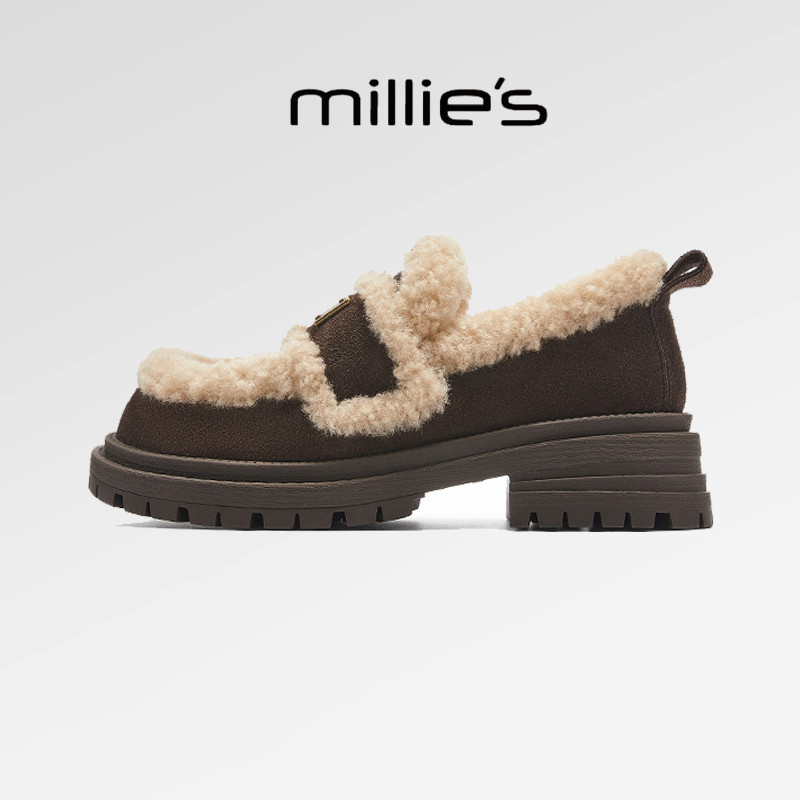 millies妙丽女鞋厚底美拉德毛毛鞋一脚蹬保暖加绒外穿乐福鞋冬季,女鞋,乐福鞋（豆豆鞋）,淘宝优惠券,粉丝福利购,淘宝优惠卷