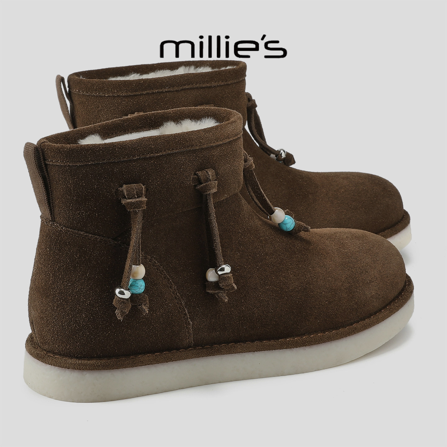 MILLIE'S/妙丽2025新款复古流苏雪地靴冬季加绒加厚保暖厚底棉靴,女鞋,时装靴,淘宝优惠券,粉丝福利购,淘宝优惠卷