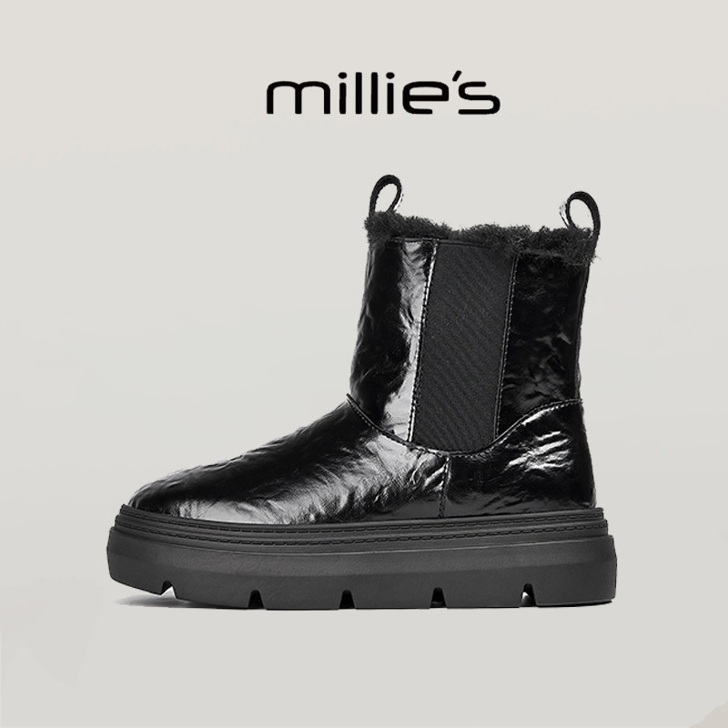 millies妙丽 圆头厚底手抓纹设计感羊毛轻暖舒适时尚雪地靴冬季