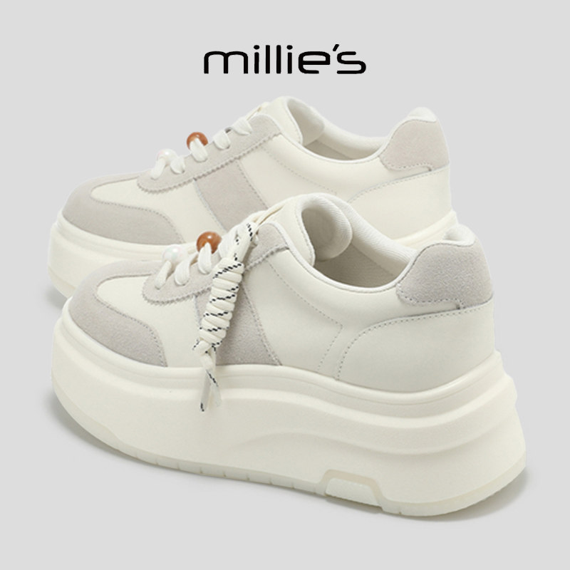 MILLIE'S/妙丽真皮厚底小白鞋