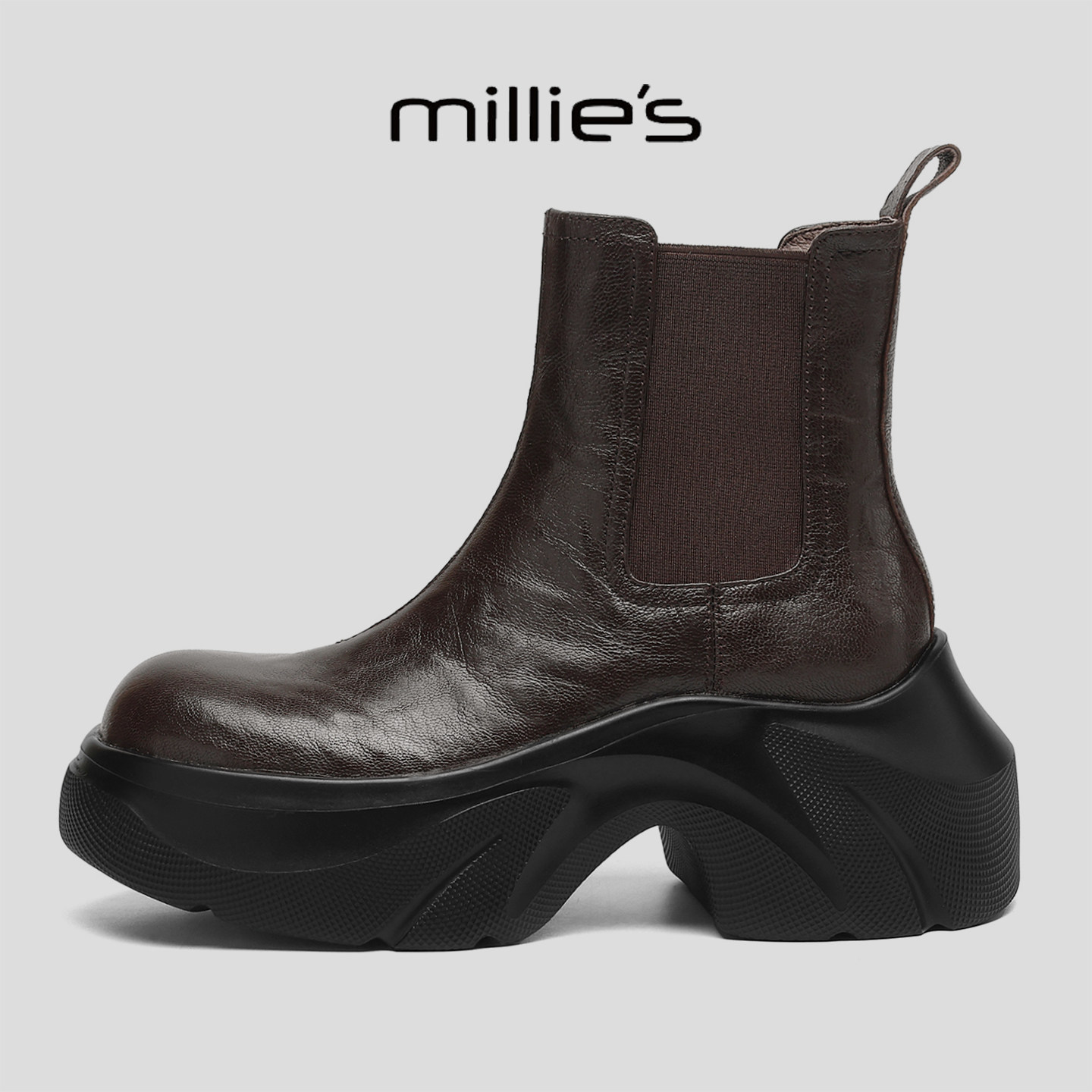 MILLIE'S/妙丽新款时尚百搭厚底保暖中筒靴欧美风休闲舒适短靴