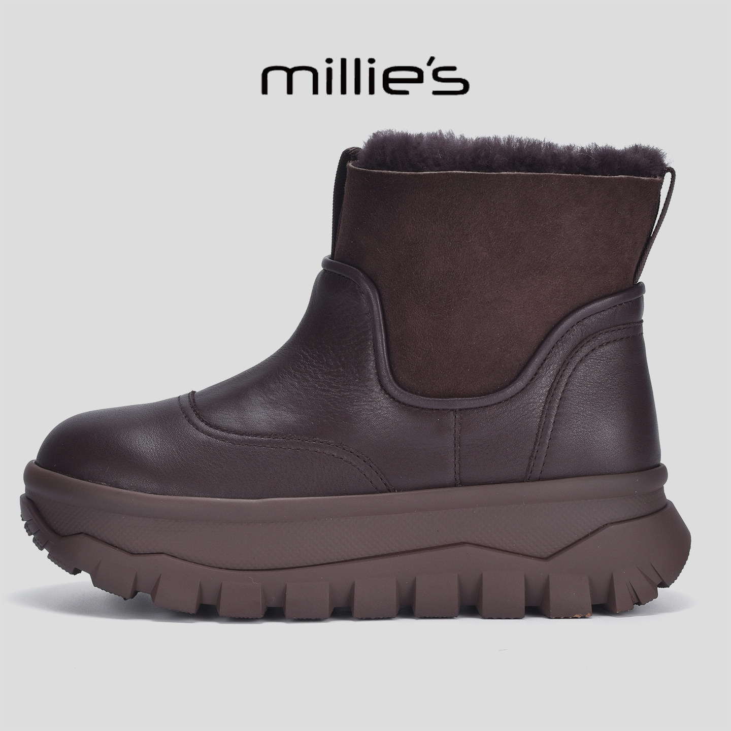 MILLIE'S/妙丽2026新款加绒保暖雪地靴一脚蹬厚底增高显瘦大棉靴