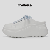 系带休闲鞋 MILLIE 女2026新款 妙丽简约风厚底小白鞋 增高包头拖