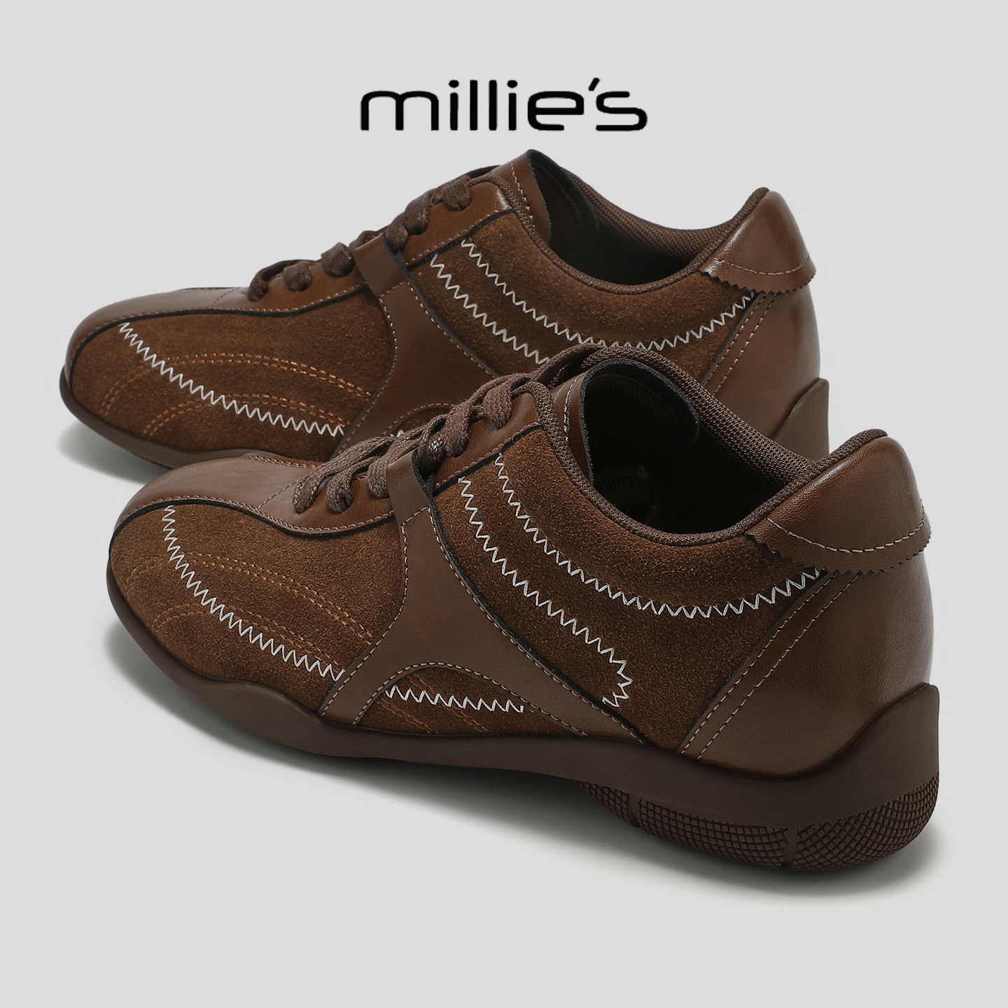 MILLIE'S/妙丽2025新款德训鞋复古运动休闲巨好看配裙子的阿甘鞋