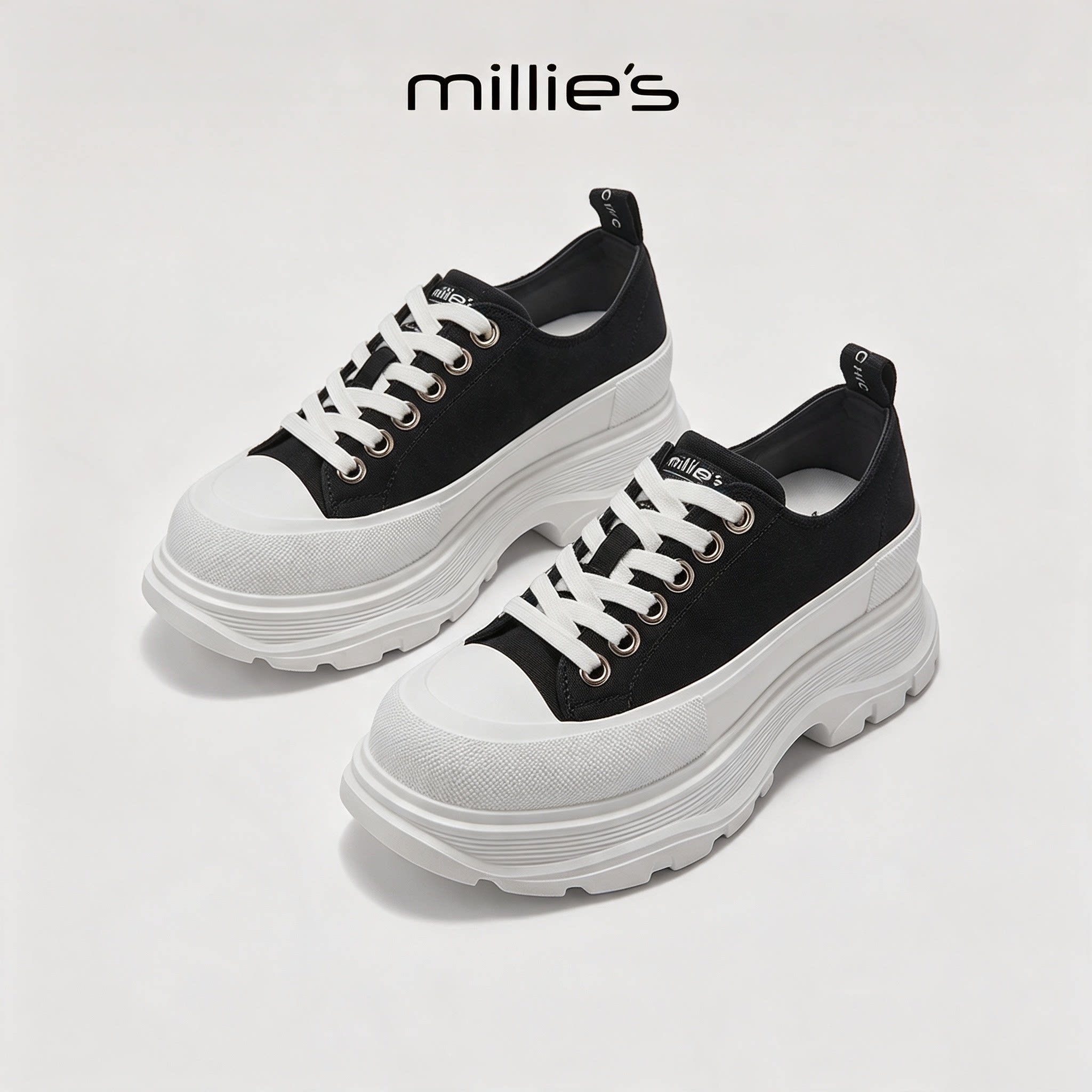 MILLIE'S/妙丽真皮厚底小白鞋