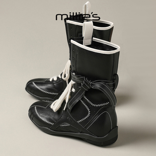 MILLIE'S/妙丽2025新款复古英伦风厚底马丁靴女款配裙子中筒靴