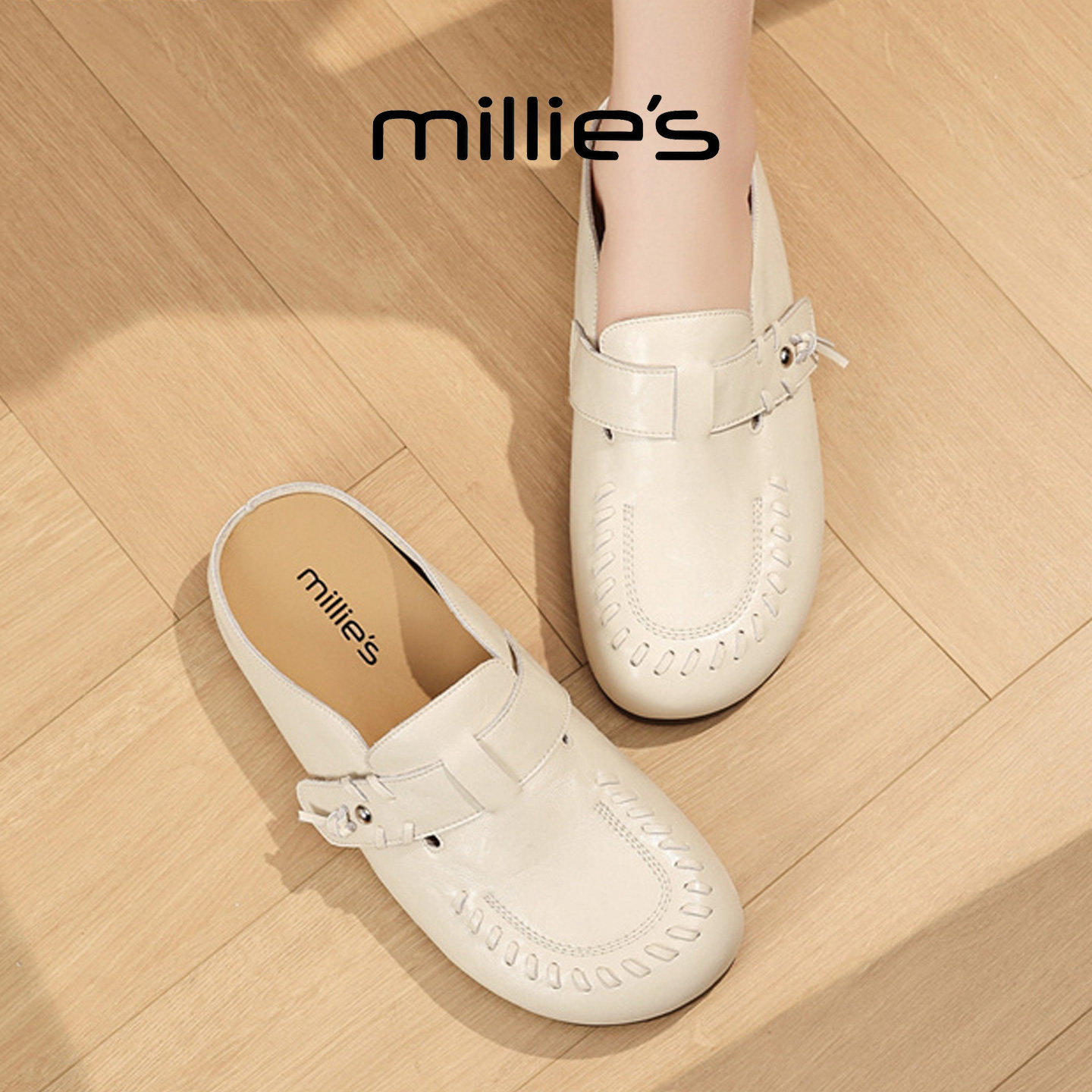 MILLIE'S/妙丽2026复古勃肯鞋女包头半拖外穿内增高懒人鞋一脚蹬