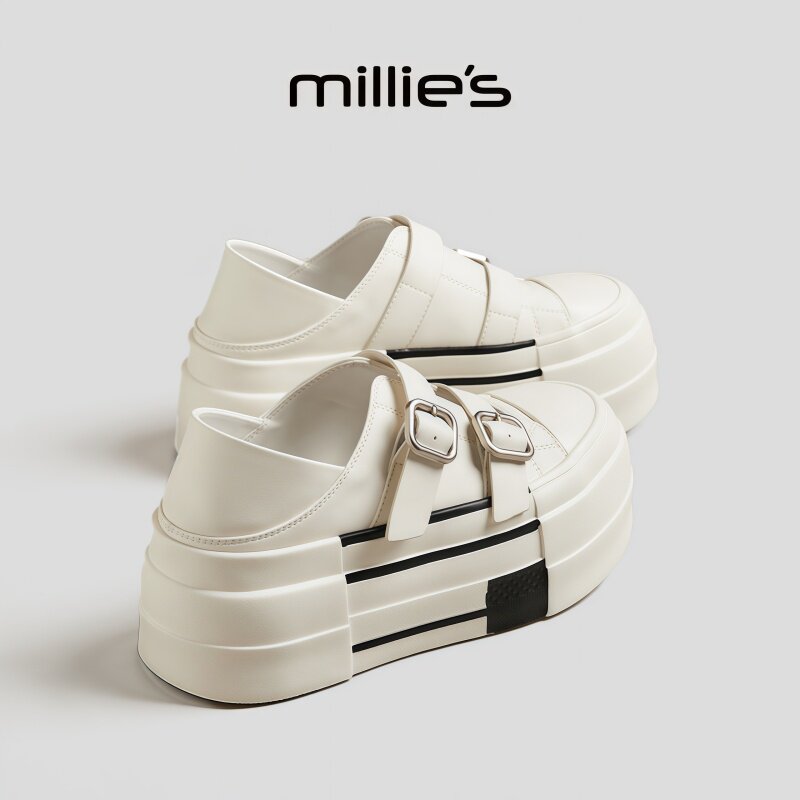 MILLIE'S/妙丽浅口厚底增高皮带扣双塔扣气质经典款时尚休闲板鞋