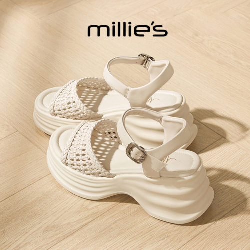 MILLIE'S/妙丽真皮编织凉鞋女