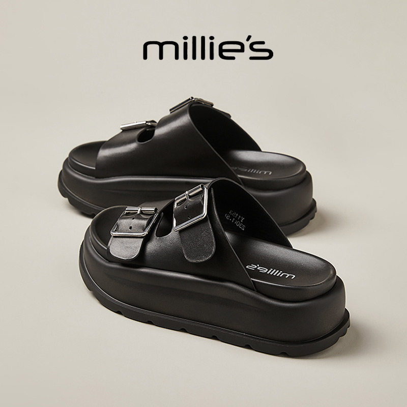 MILLIE'S/妙丽圆头厚底金属扣设计感时尚百搭休闲舒适日常凉鞋女,女鞋,休闲凉鞋,淘宝优惠券,粉丝福利购,淘宝优惠卷