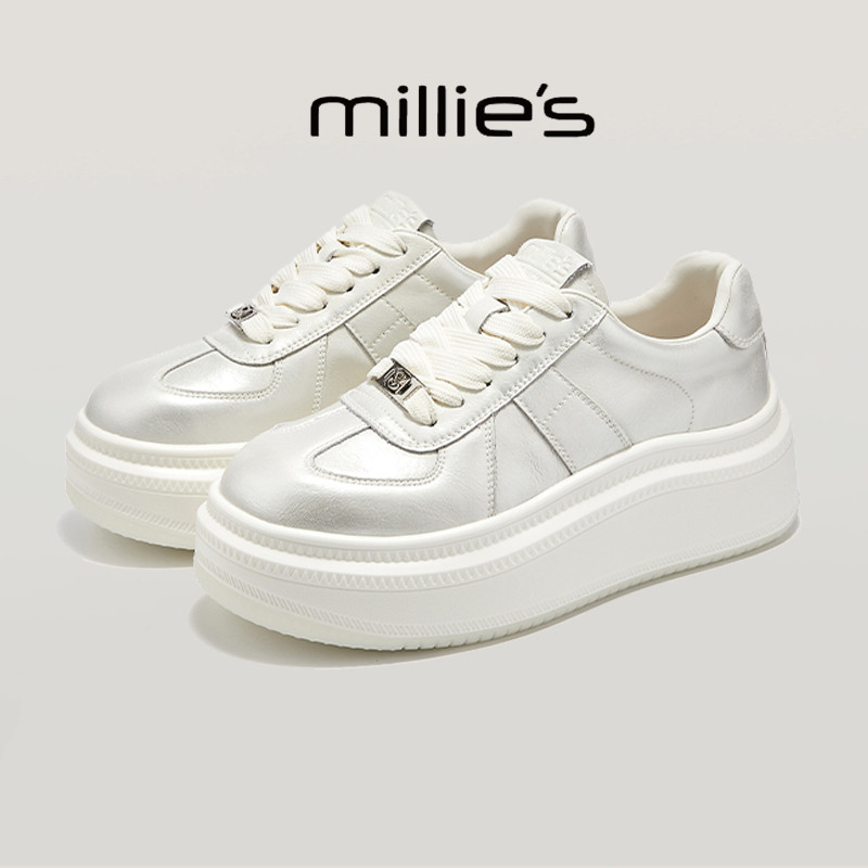 MILLIE'S/妙丽2025新款时尚百搭女士厚底增高小白鞋系带休闲鞋,女鞋,休闲板鞋,淘宝优惠券,粉丝福利购,淘宝优惠卷