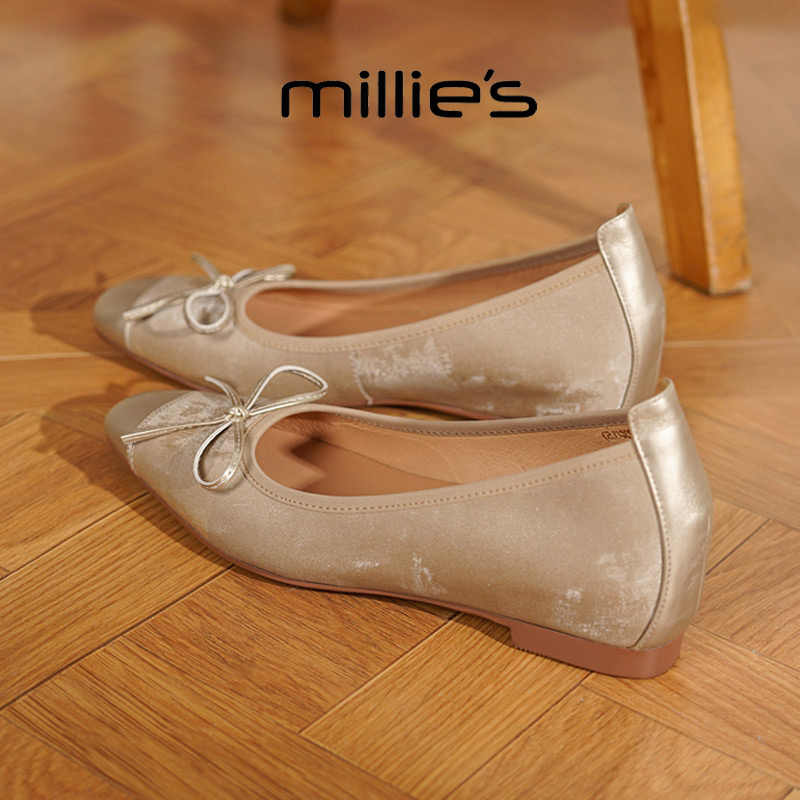 MILLIE'S/妙丽方头平跟蝴蝶结鞋