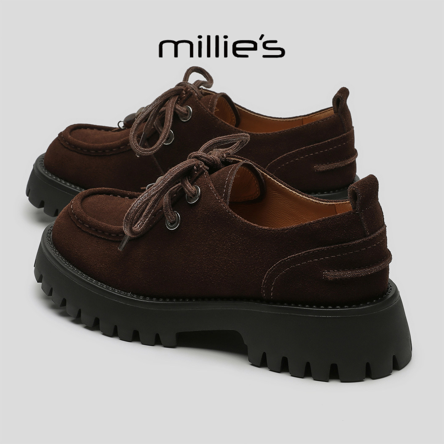 MILLIE'S/妙丽真皮厚底德训鞋