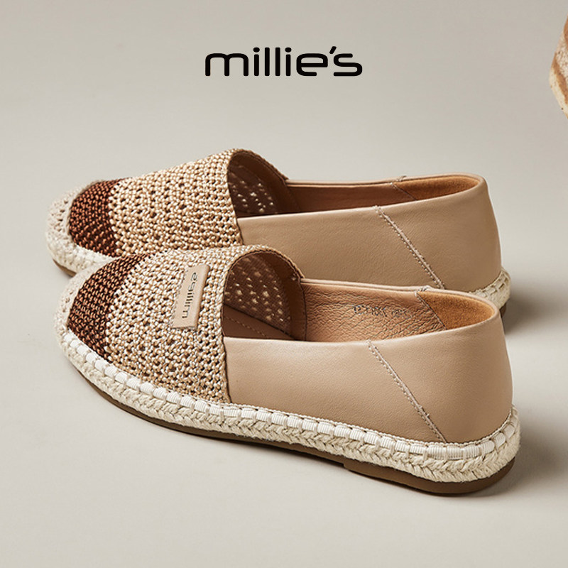 MILLIE'S/妙丽圆头平底复古编织日常通勤百搭柔软舒适时尚渔夫鞋