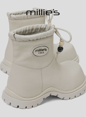 MILLIE'S/妙丽冬季新款百搭雪地靴白色加绒保暖厚底瘦瘦休闲短靴