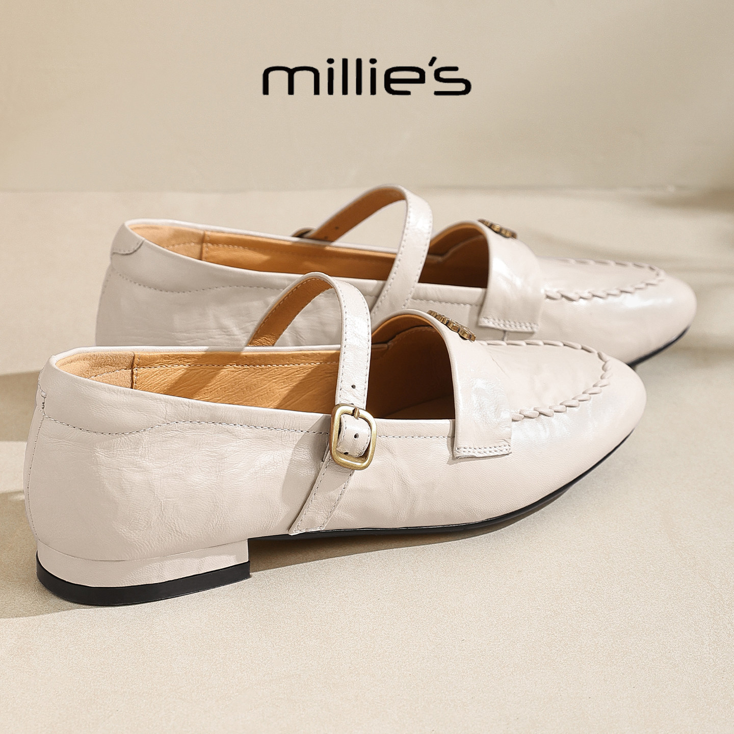MILLIE'S/妙丽爆款复古风一字扣单鞋2026新款春季舒适百搭气质女,女鞋,玛丽珍鞋,淘宝优惠券,粉丝福利购,淘宝优惠卷