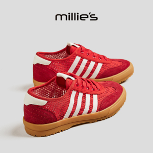 MILLIE'S/妙丽圆头平底复古磨砂皮亲肤网纱透气运动时尚休闲板鞋